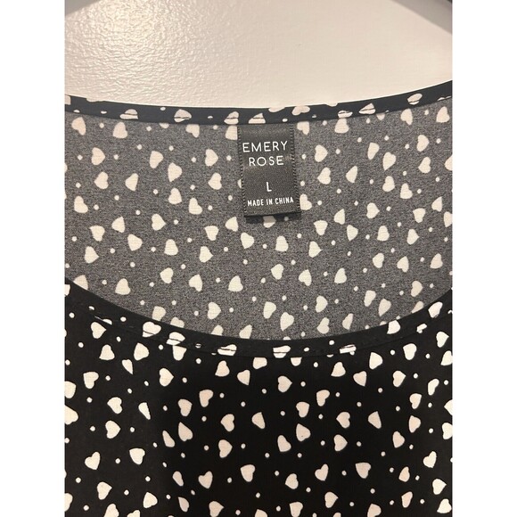 EMERY ROSE Heart & Polka Dot Dress Short Sleeve Ruffle Black White Size Large - Picture 2 of 4